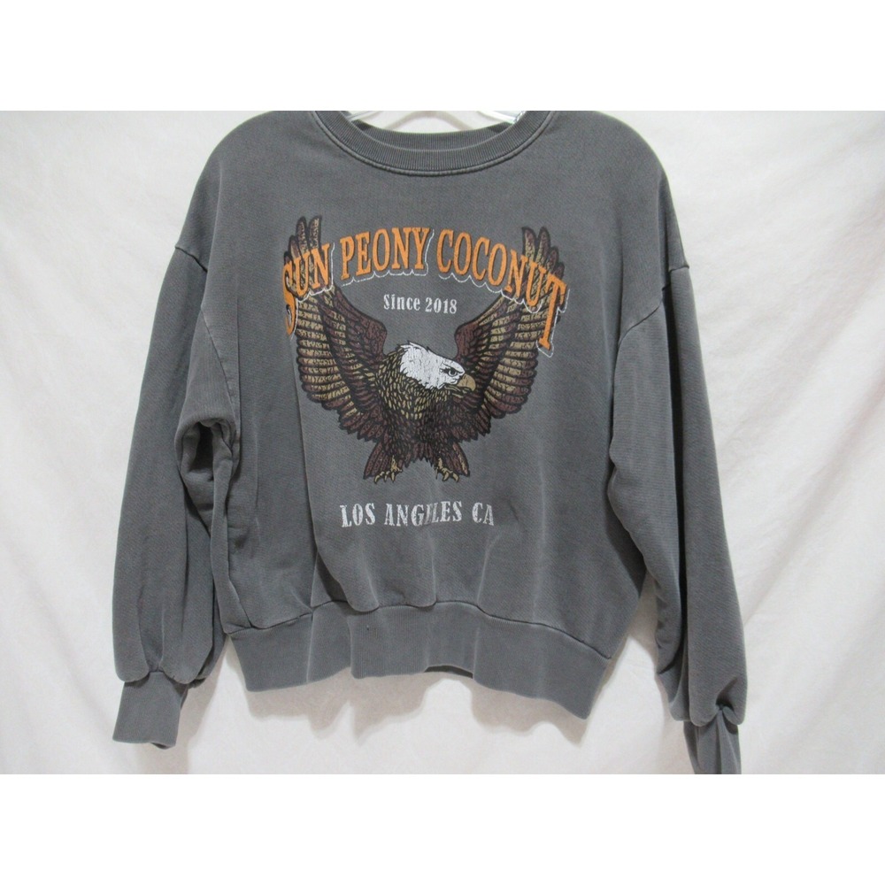 Sun Peony Coconut Women's XS Gray Long Sleeve Oversized Eagle Sweatshirt